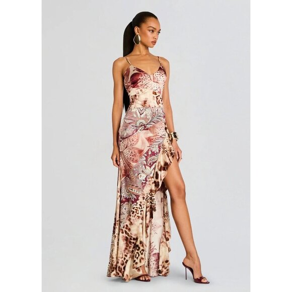 retrofete Raelynn Silk Maxi Dress Vintage Mixed Print Womens Size Medium - Picture 4 of 15